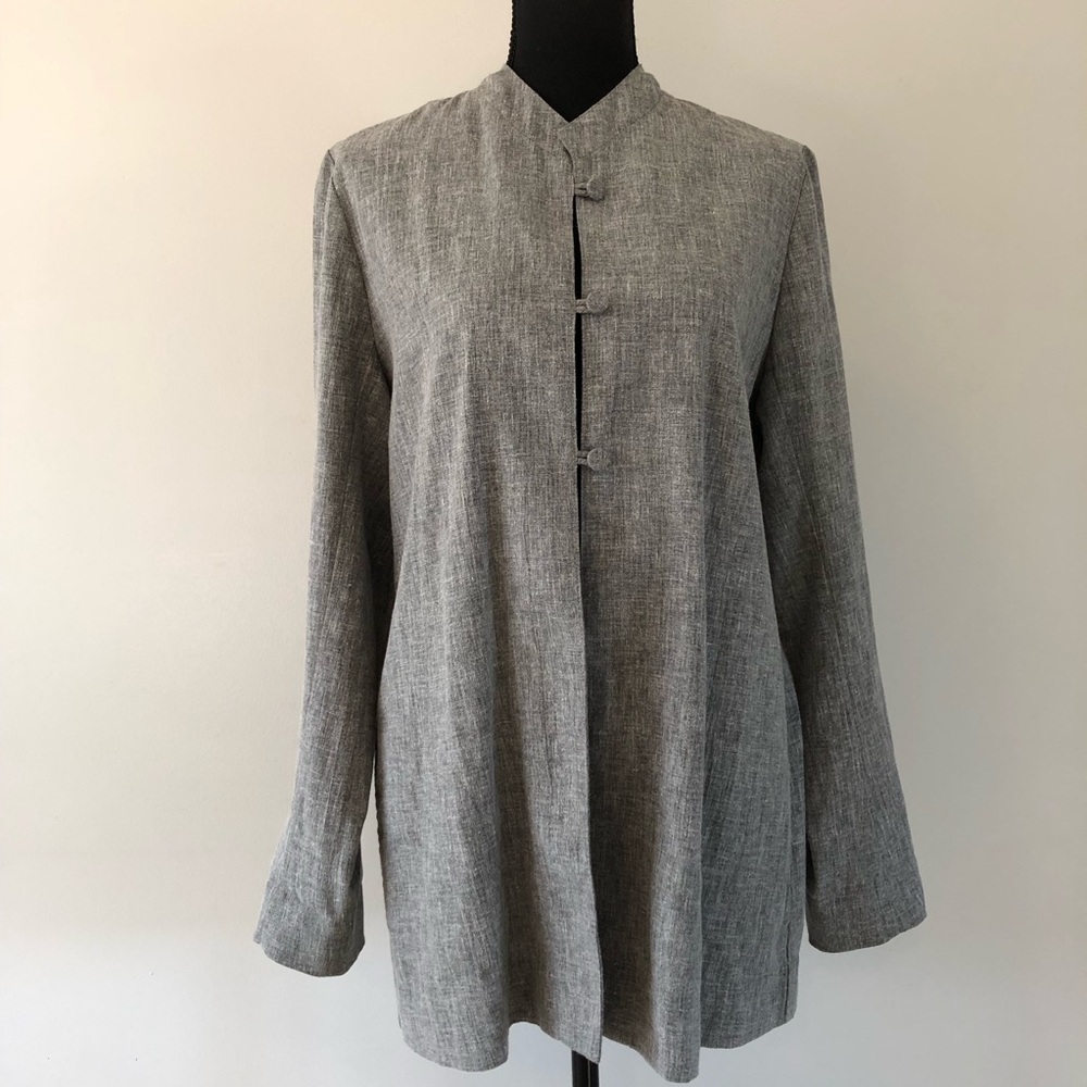 Women’s Tilley Gray Linen blend Mandarin Collar Blazer Jacket size 10